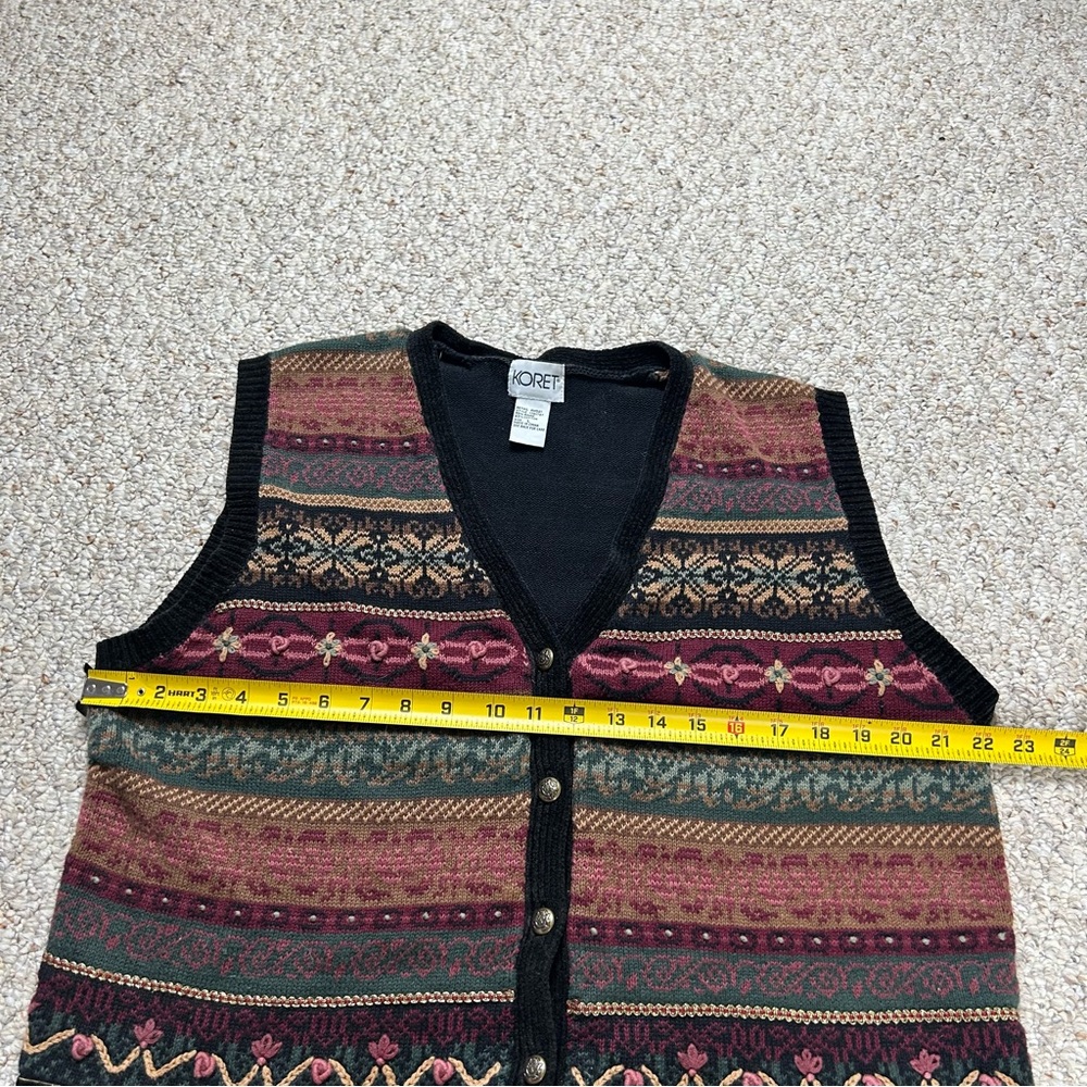 Koret Vintage Striped Patterned Knit Button Front Vest Cotton Ramie Womens Large - Picture 8 of 10